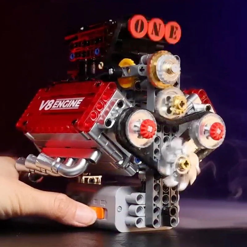 V8 Engine Motorized Simulation Brick Model Electrically Drive Building Blocks Technical Car Parts Creative Toys Gifts Adult