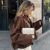 HXAO Suede Cropped Jacket Women's Bomber Jacket Oversized Batwing Sleeves Outerwears Lady Casual Loose Coat Street Style Jackets