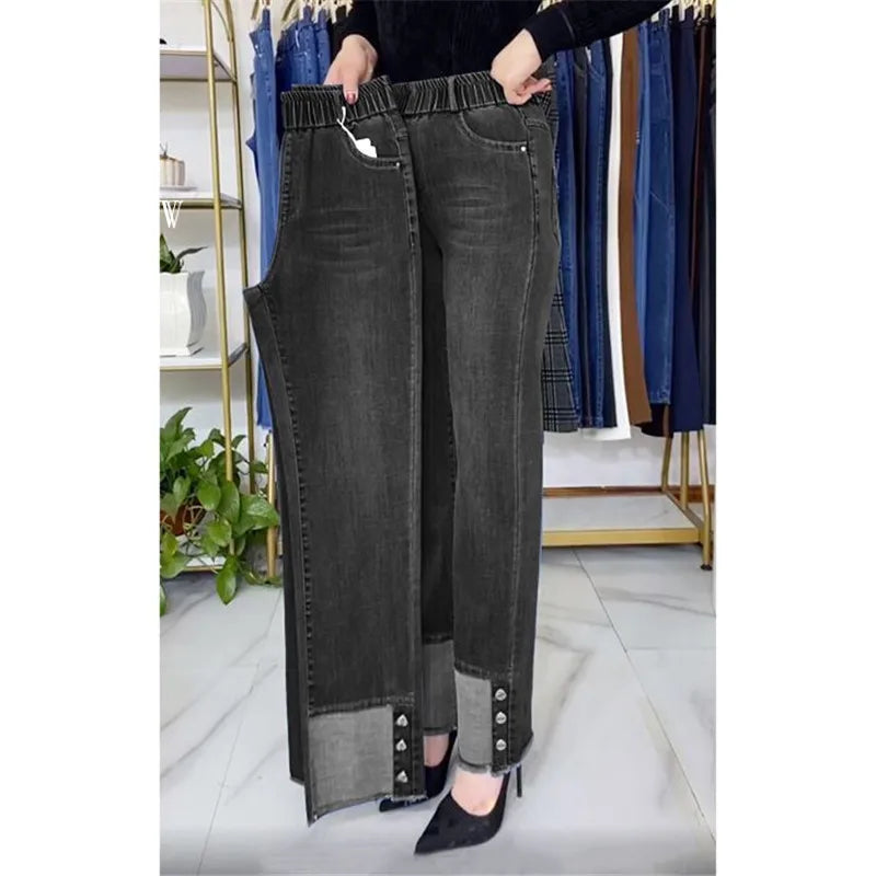 Women's Wide Leg High Waist Stretch Denim Jeans