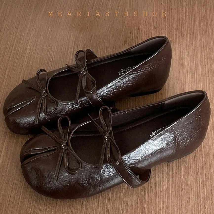 Women's Split-Toe Bow Loafers | Elegant Flat Pumps