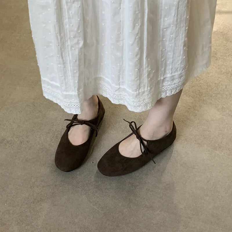 Round Toe Mary Jane Flats with Butterfly Knot