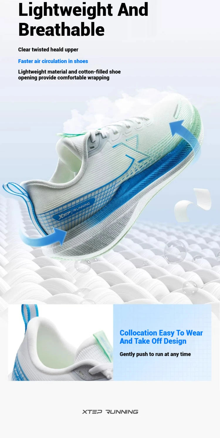Xtep Kunpeng Running Shoes for Men 2025 Summer Shock-absorbing Rebound Lightweight Breathable Mesh Sport Shoes 875219110025