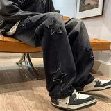 Star Embroidery Straight Casual Men Jeans Gothic Neutral New Wide Leg Loose Hip-hop Fashion Youth Streetwear Denim Trousers Y2K