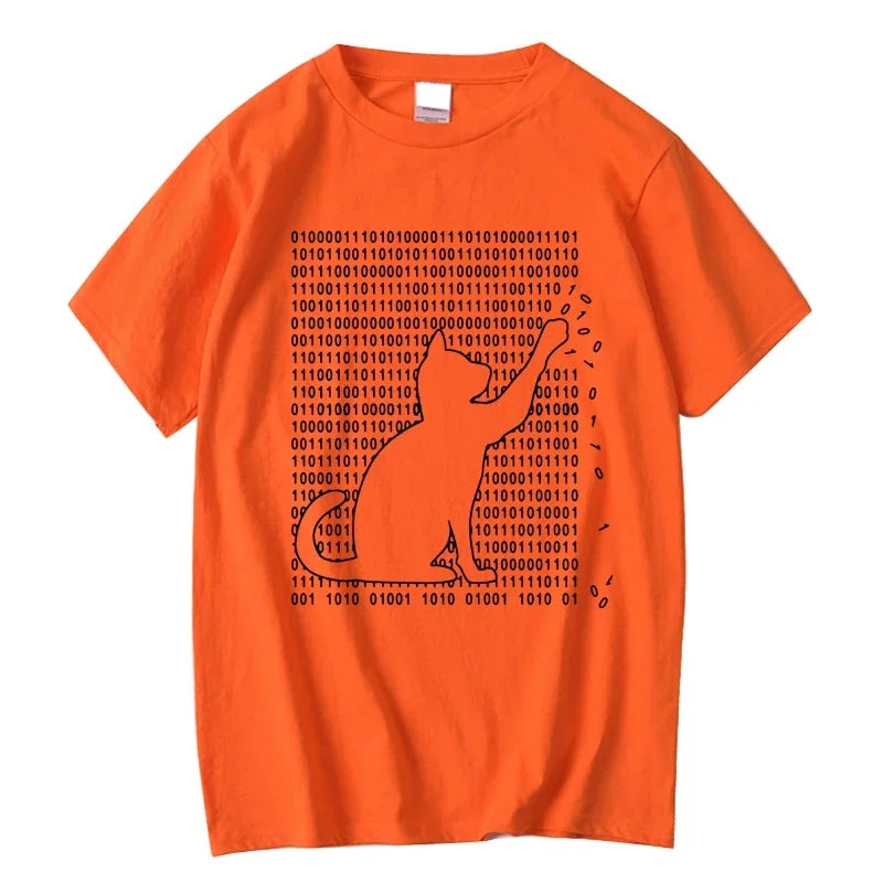 Men's Funny Cat Print 100% Cotton Summer T-Shirt