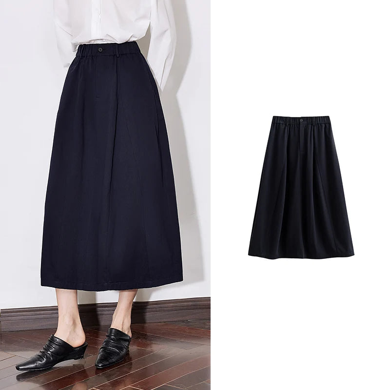 Toyouth Women's Cotton A-Line Midi Skirt | S–XL