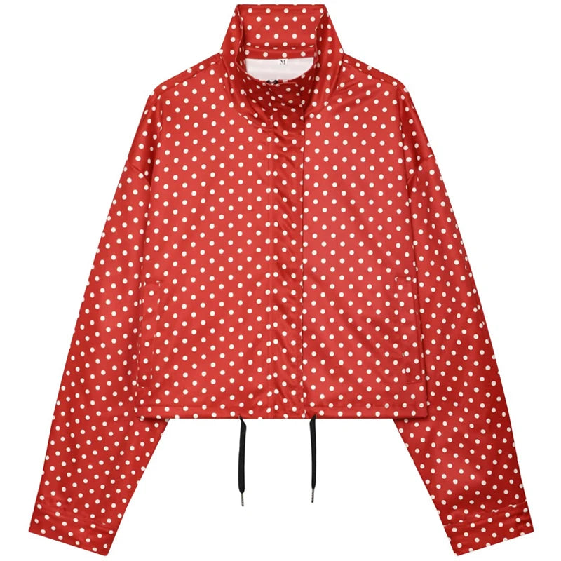 HXAO Polka Dot Bomber Jacket – Women's Zip-Up Coat