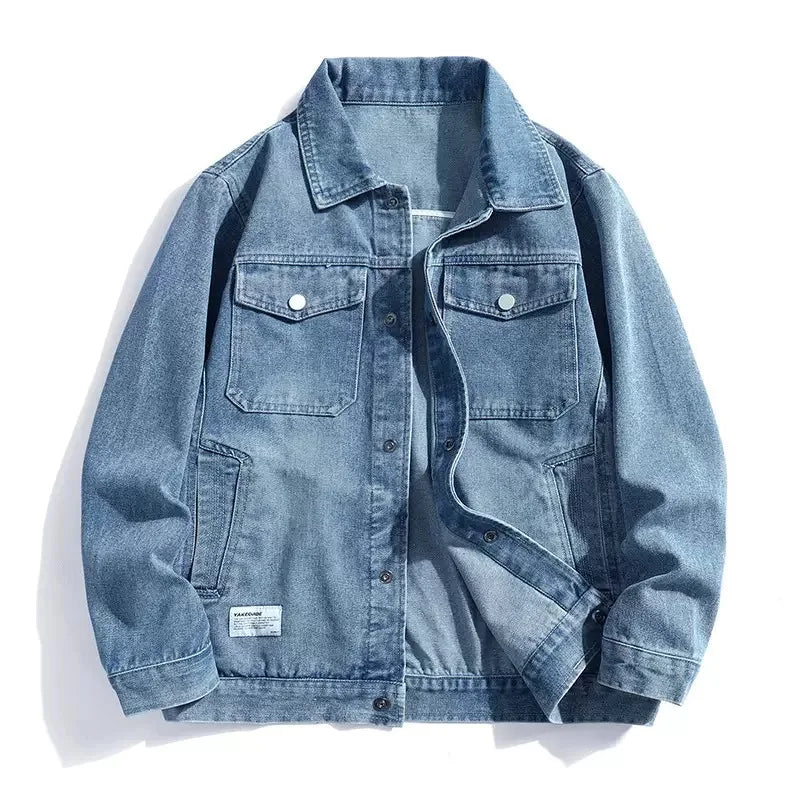 Autumn Men Solid Workwear Denim Jackets Fashion Motorcycle Vintage Jeans Jackets Hommes Slim Fit Cotton Casual Black Blue Coats
