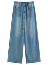DUSHU High-Waist Straight Leg Jeans | Retro Washed Denim