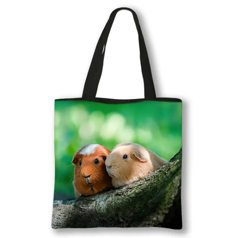 Kawaii Pet Guinea Pig Hamster Print Shoulder Bag Women Casual Handbags Large Capacity Totes Bag Eco Reusable Shopping Bags Gift