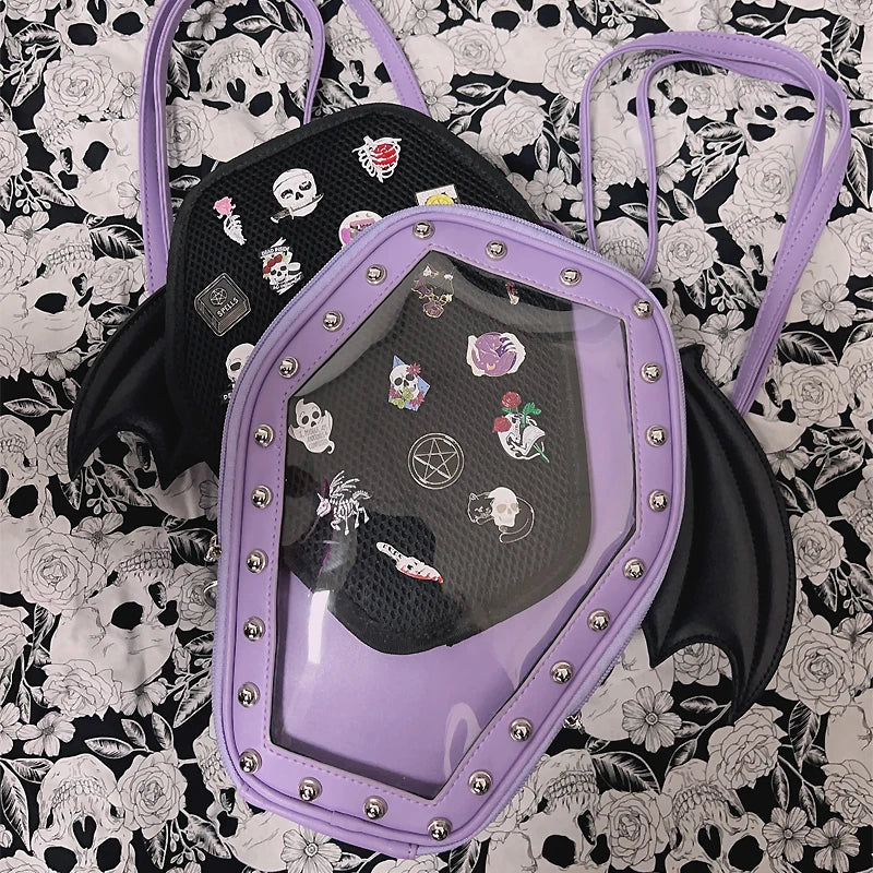 Gothic Punk Coffin Shape Ita Bag Women Clear Backpacks Dark Lolita Handbag and Shoulder Bag Girls Cosplay Designer 2 Insert