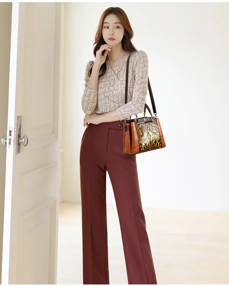 New Vintage Embossed Handmade Handbag For Women Versatile PU Leather Shoulder Bag 3 Layers Large Capacity Crossbody Bags Female