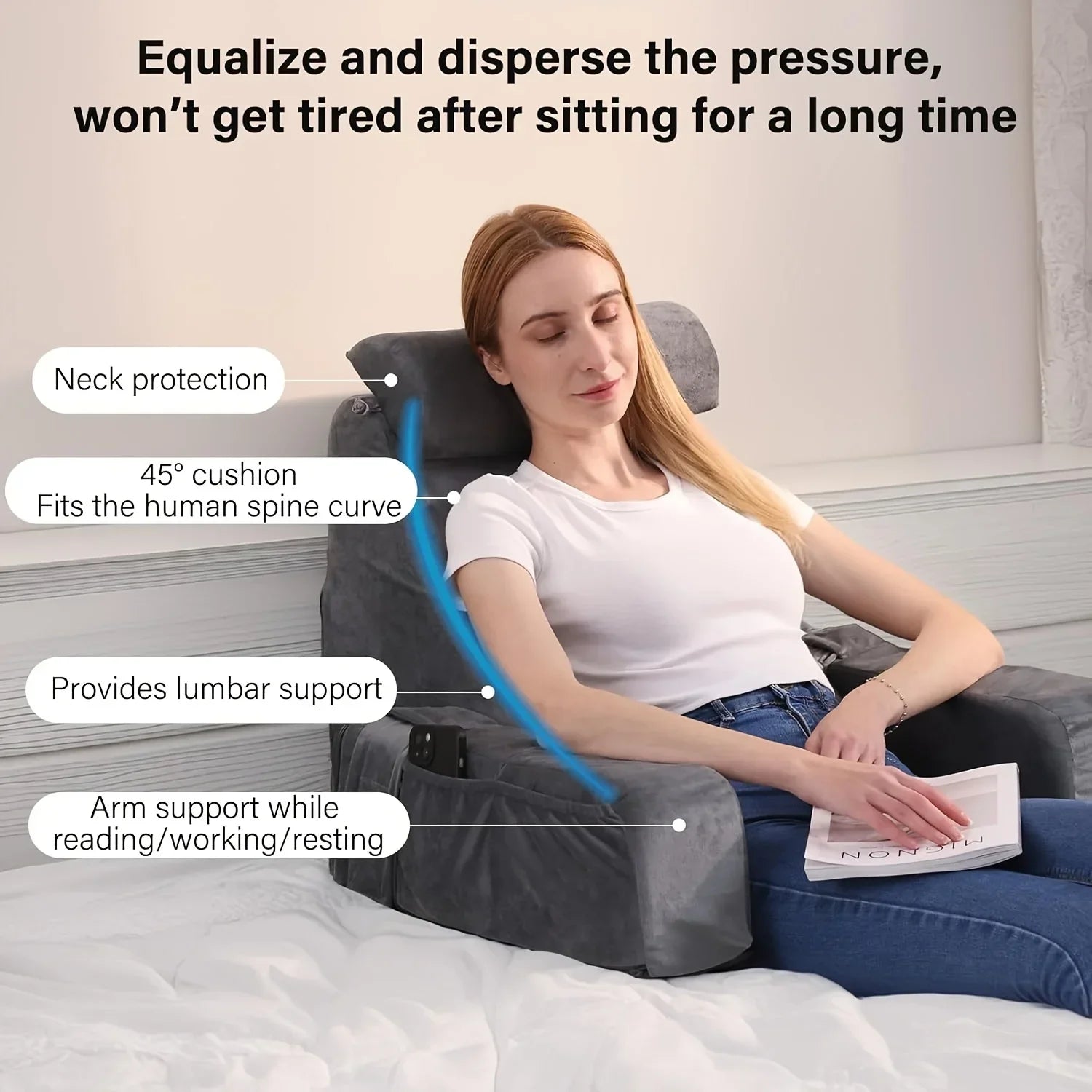 Reading Pillow for Bed Extra Large Arm Rest Pillow Memory Foam Bed Rest Pillow for Reading TV Gaming Comfort Bed Chair Cushion