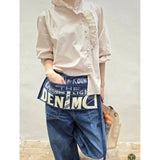 Vintage Letter Print Canvas Waist Bag for Women Multifunctional Crossbody Bag, Casual Apron Chest Bag, Streetwear Fanny Pack
