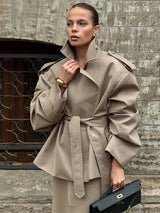 Elegant Lapel Lace-Up Overcoat
