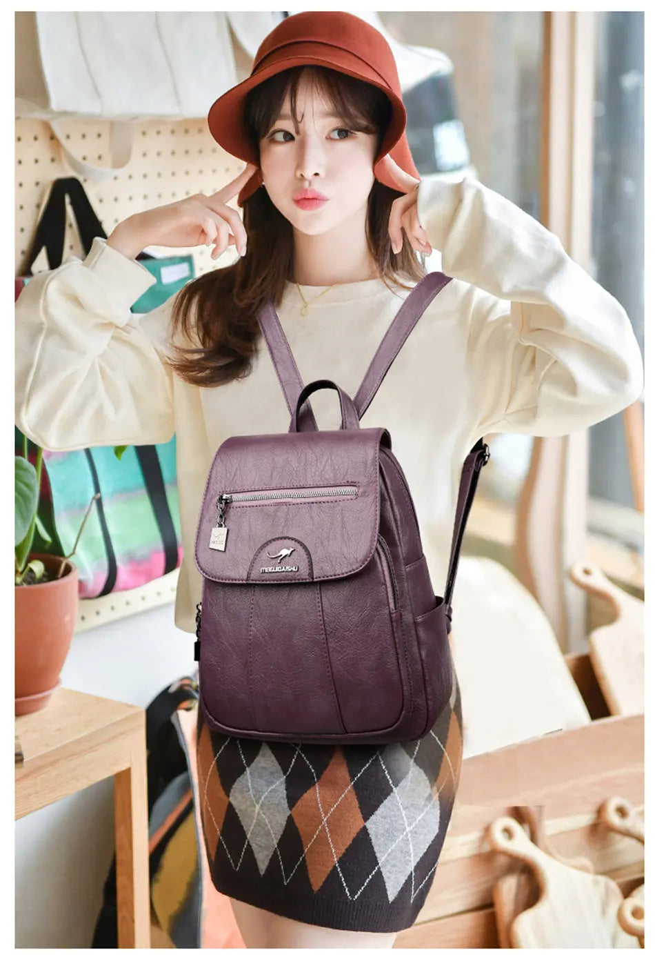 Women's Leather Backpack with Organizer Pockets