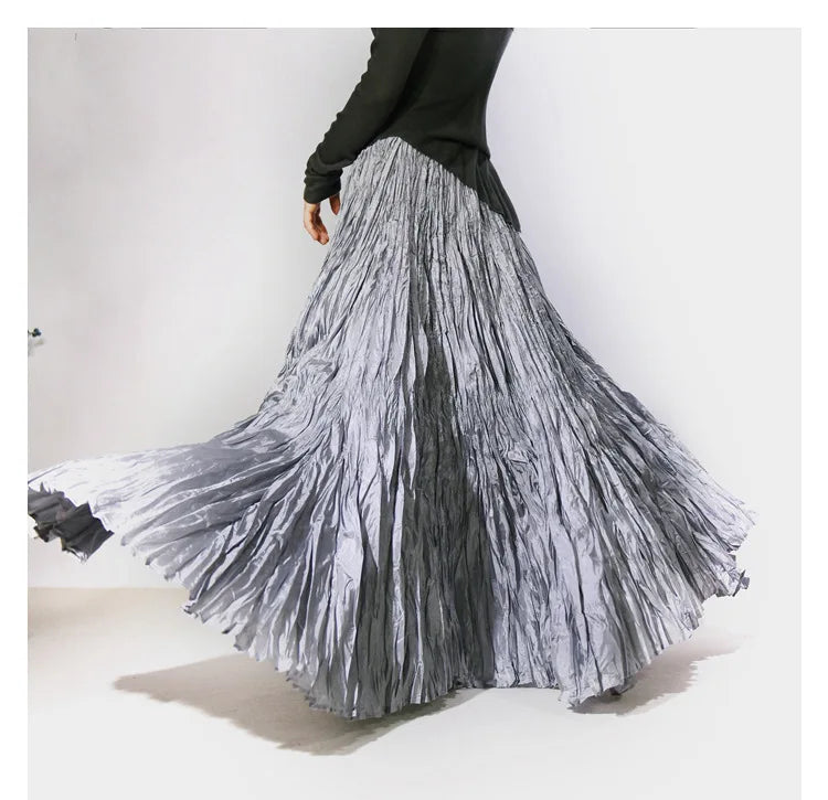 Elegant High-Waist Pleated Maxi Skirt for Women