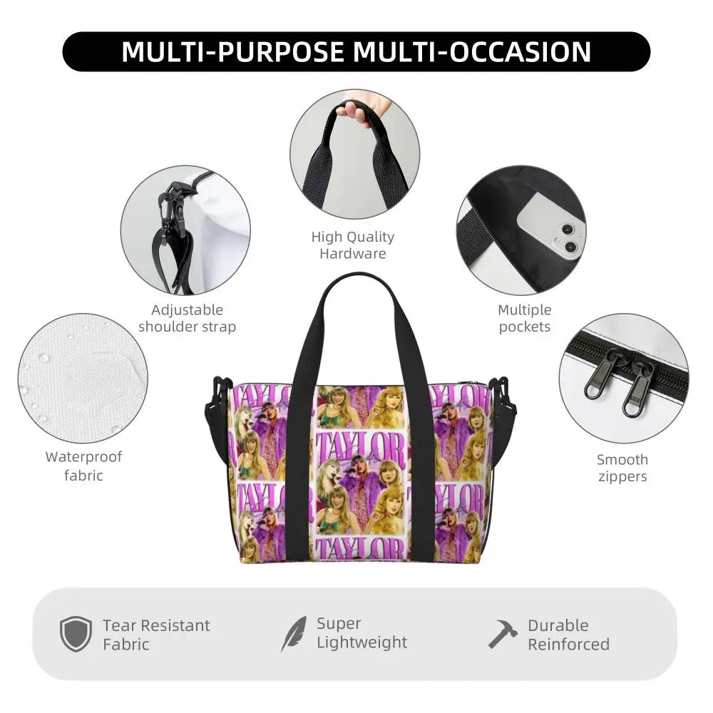 Custom The Eras Tour 1989 Taylor's Swift's American Pop Singer Tote Bag Women Large Capacity Beach Gym Travel Bags
