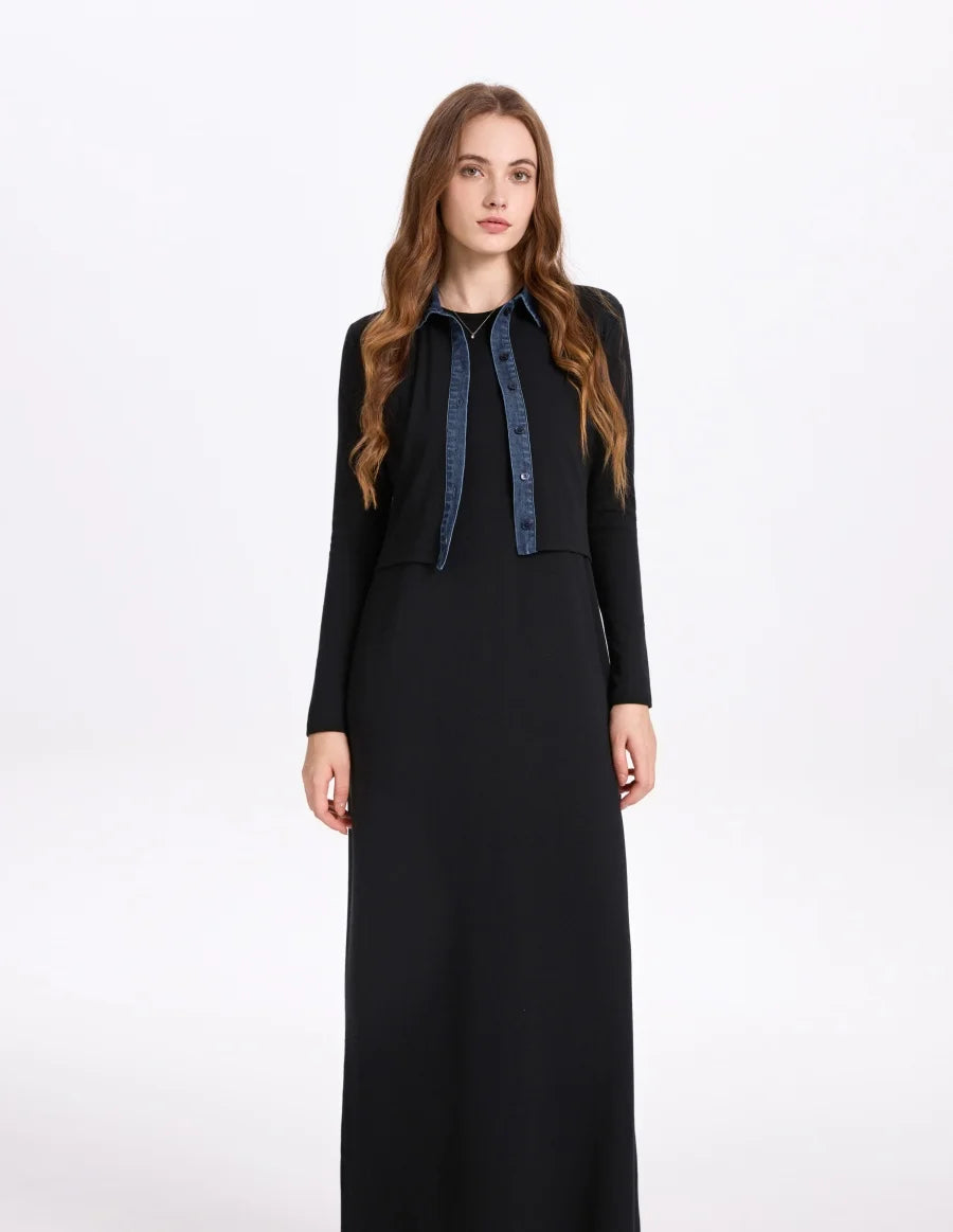 Ribbed Cardigan & Maxi Dress Set