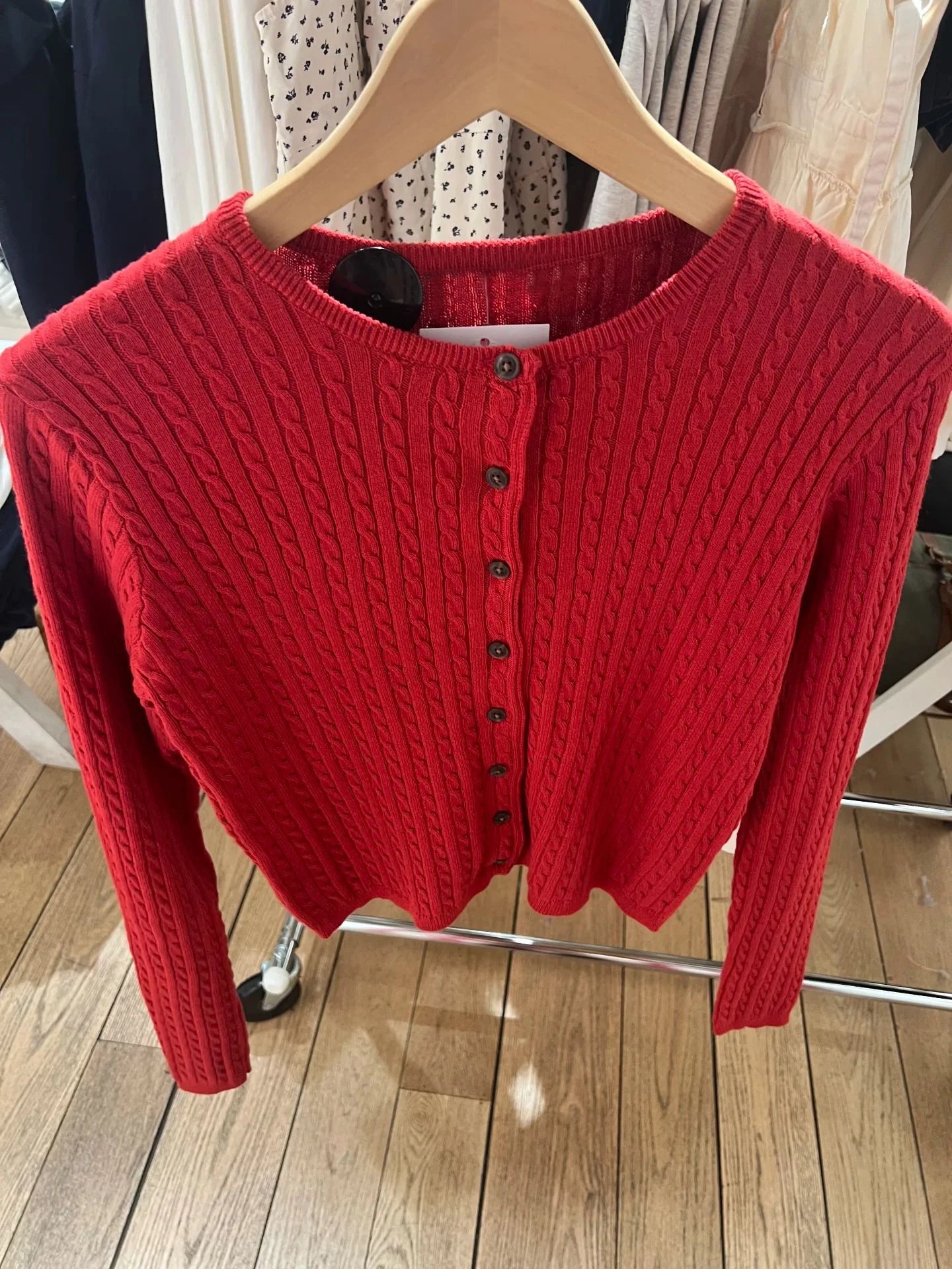 USA-Made Red Twist Flower Knit Cardigan – Vintage Y2K Slim Crop Top
