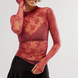 Women's Long Sleeve Mock Neck Lace Top