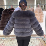 Genuine Fox Fur & Leather Winter Coat