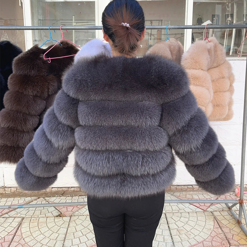 Genuine Fox Fur & Leather Winter Coat