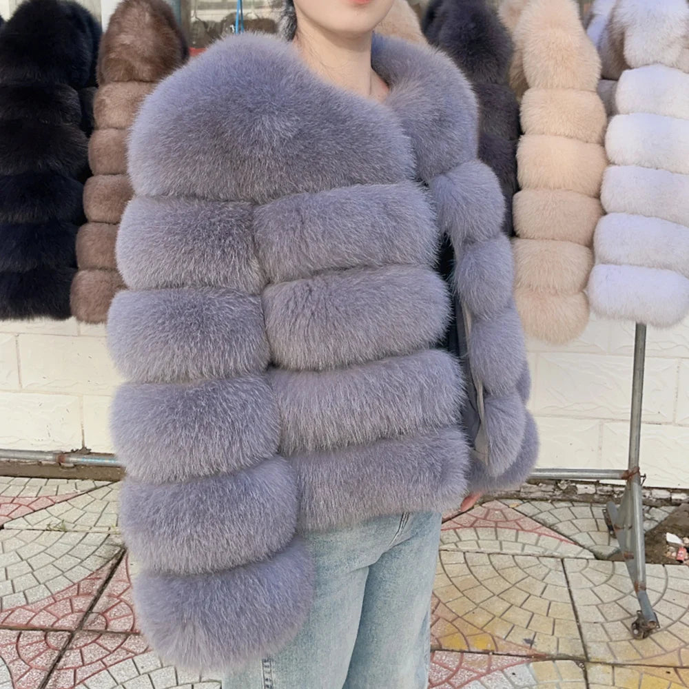 Genuine Fox Fur & Leather Winter Coat