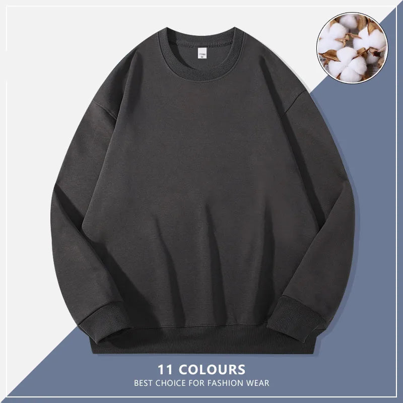 Custom Embroidery Logo Solid Sweatshirts Spring Autumn Warm Sweatshirt High Quality Men Tops Male Brand Hip Hop Pullover