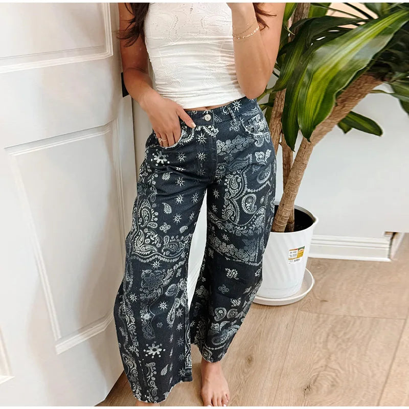 Street Striped Jeans Women's High-Waist Pockets Wide-Leg Trouser 2026 Spring Summer Retro Multicolor Vertical Stripe Denim Pant