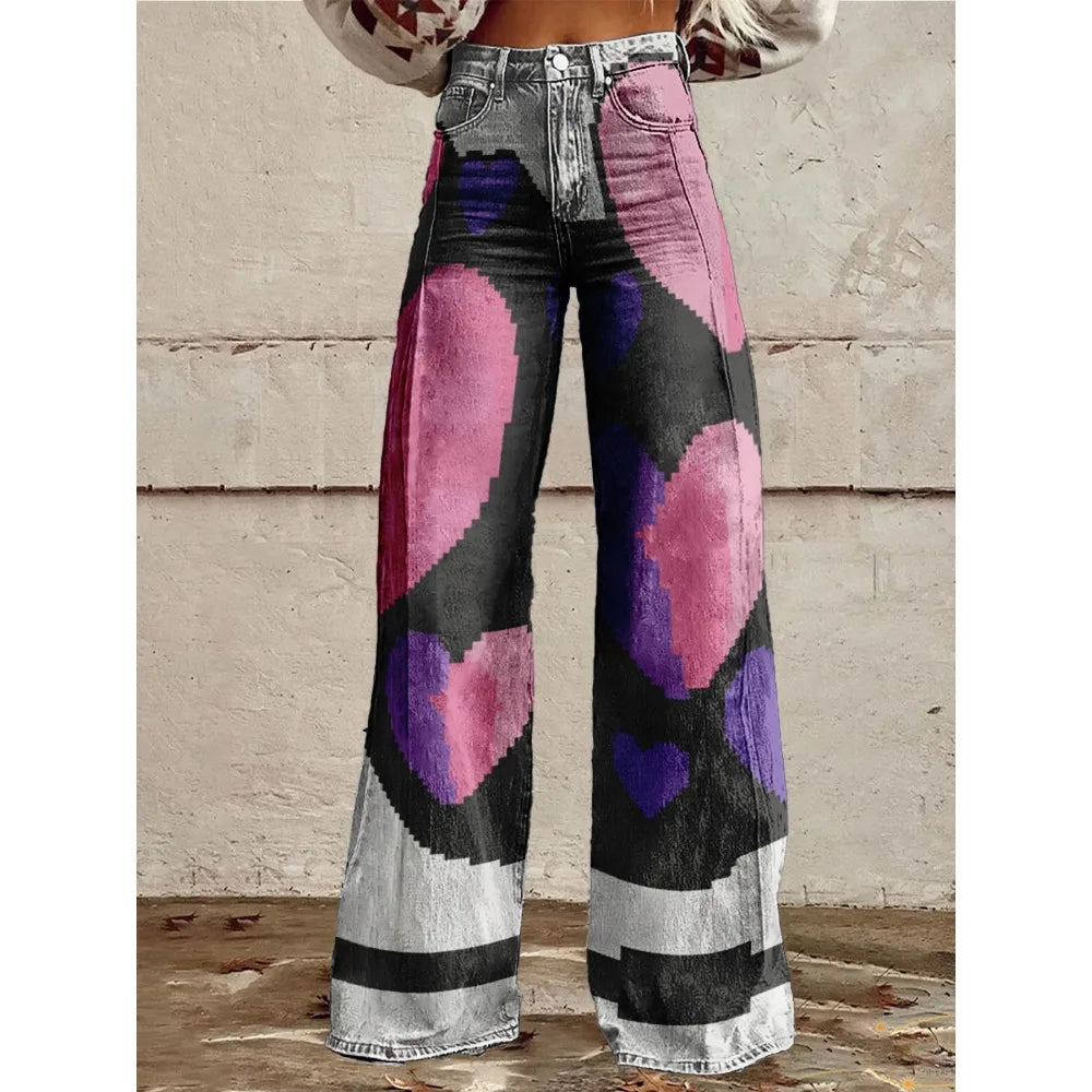 Pop Art Heart Wide-Leg Flare Pants