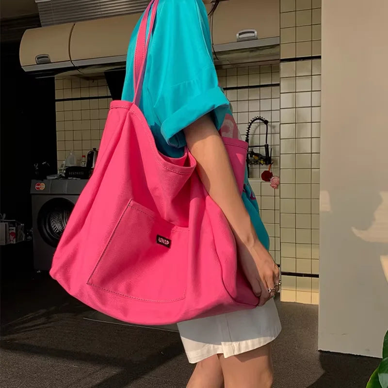 HOMEFISH High Quality Canvas Tote Bag, Women Simple Reusable Shopping Shoulder Handbag for Daily Casual Use