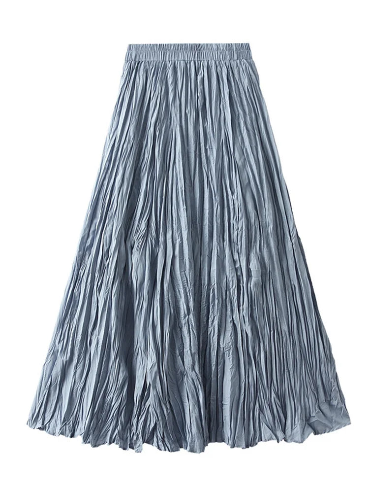 Women's Pleated Maxi Skirt – Elegant A-Line Beach Style