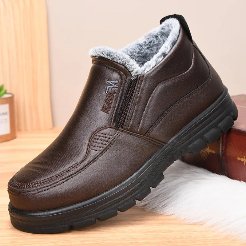 Men’s Waterproof Leather Snow Boots – Anti-Slip Winter Warmth