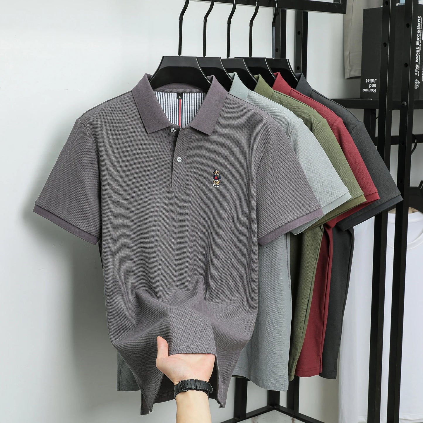 Men's Cotton Bear Embroidery Polo | Korean Style
