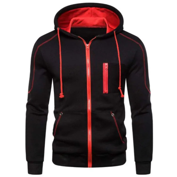 Men's Color Block Fleece Zip-Up Hoodie