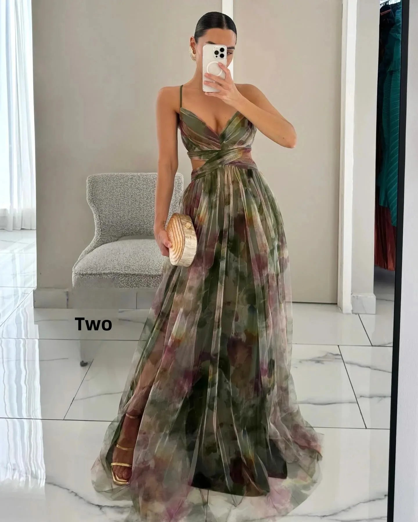 Off-Shoulder Lace Print Halter Maxi