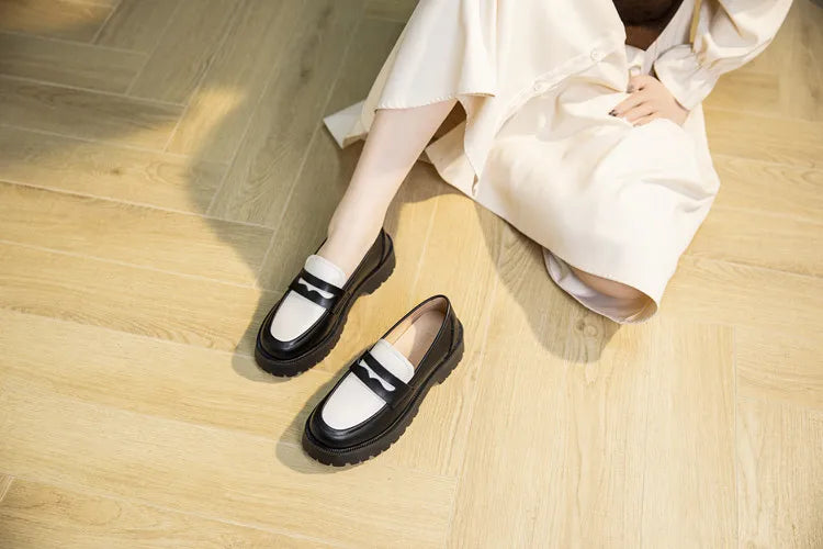 AIYUQI Women's Suede Square-Heel Loafers | British Style