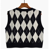 Women's Plaid V-Neck Cropped Sweater Vest