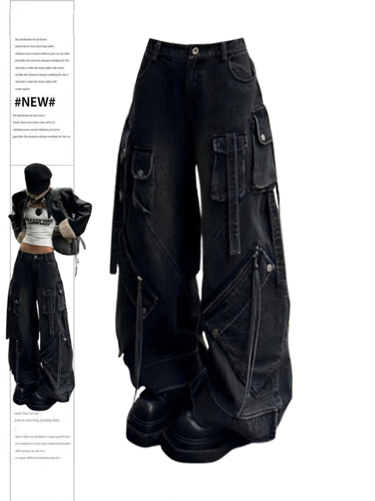 Women's Black Gothic Cargo Jeans – Baggy Harajuku Denim