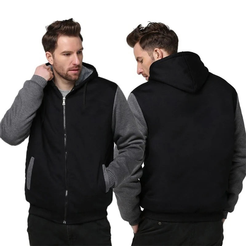 New Men's Hoodies Jacket Winter Thick Warm Fleece Zipper Hoodies Coat Casual Tracksuit Sportwear Male Sweatshirts M~ 5XL