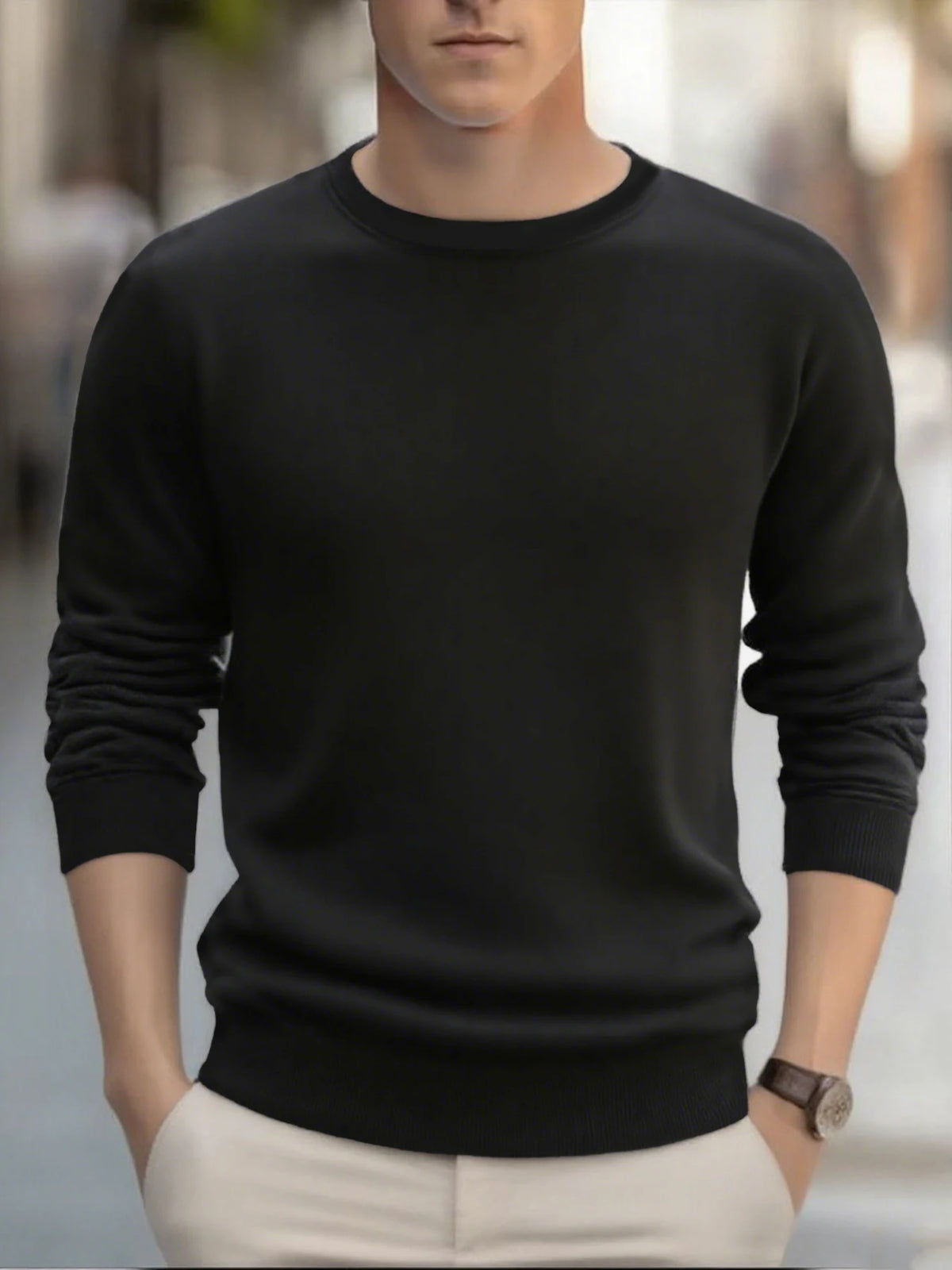 Men's  Autumn Long Sleeve Knit Pullover Solid Color Crewneck Warm Sweater Men Casual Loose Sweatshirt Street Sportswear