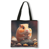 Kawaii Pet Guinea Pig Hamster Print Shoulder Bag Women Casual Handbags Large Capacity Totes Bag Eco Reusable Shopping Bags Gift