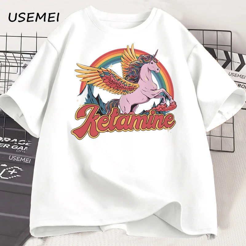 Funny Rainbow Horse T Shirt Casual Cotton Short Sleeve Humor T-Shirt Male Tshirt Crew Neck Summer Harajuku Graphic T Shirts Top