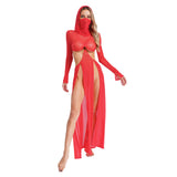 Women’s Hooded Mask Sheer Maxi Dress