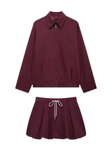 Casual Women 2 Pieces Sets Waist Lace Up Lantern Edition Mini Skirt Sets Solid Pocket Decorative Jacket Top Women's Set