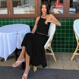 Tossy Fashion Pleated 2 Piece-Set Long Skirt For Women Off-Shoulder Cropped Pullover Top And Slim Long Skirt Sets Female Outfits