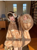 Women's Hooded Faux Fur Coat with Deer Ears