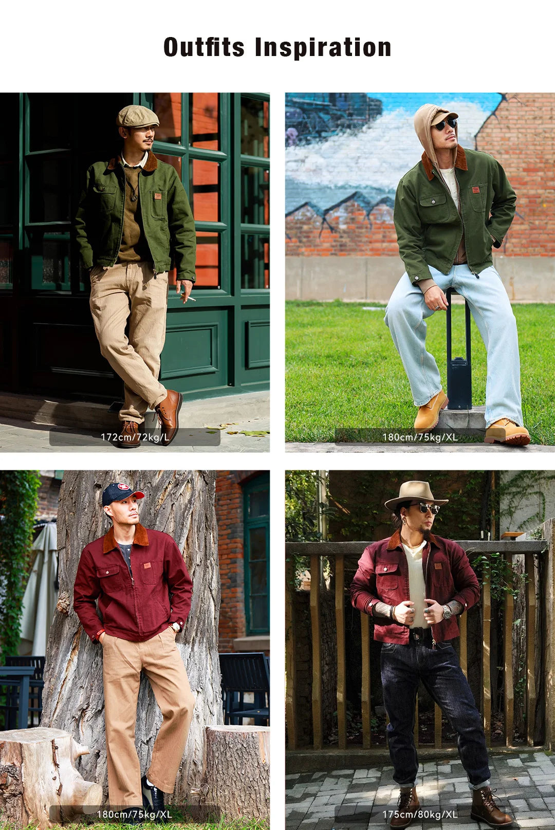 Maden Retro Heavyweight Canvas Detroit Jacket Corduroy Collar Hunting Short Zip-Up Jacket with Pockets Men's Autumn Outerwear