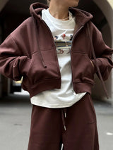 Women Tracksuits Winter Fleece Sweatsuit Brown Warm Crop Zipper Hoodies And Sweatpants Set For Women 2 Piece Velvet Pants Sets