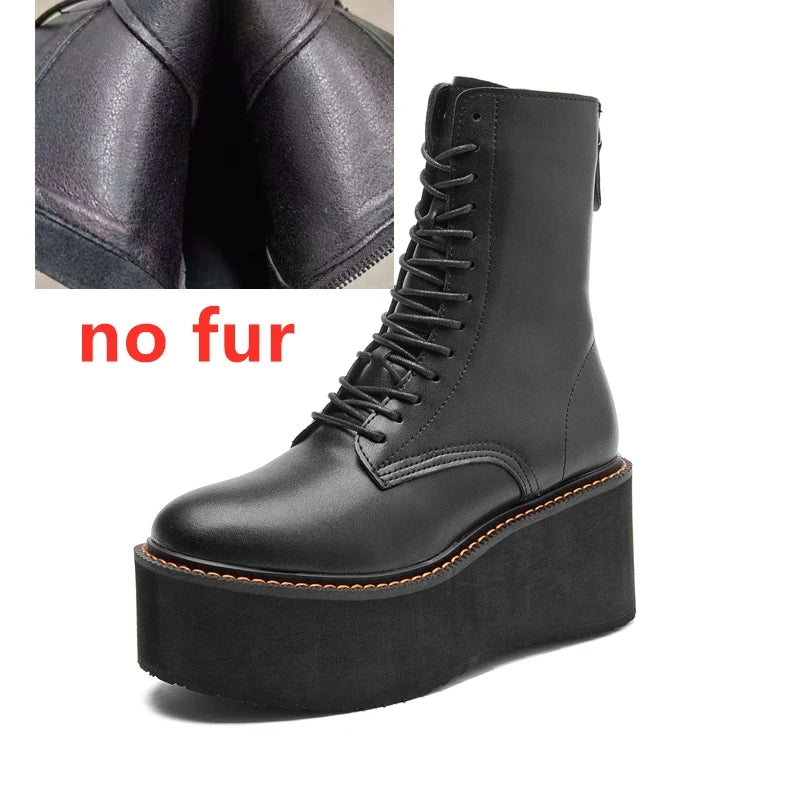 Genuine Leather Winter Wedge Boots